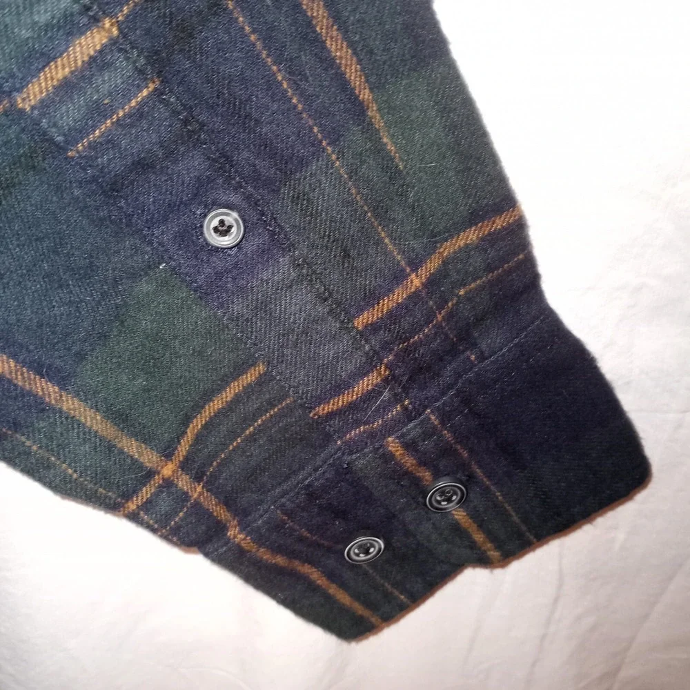 Eddie Bauer Flannel Shirts Mens Sz L Long‎ Sleeve Button Up Green Blue Plaid 2